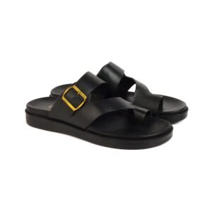 BRATVA Men's Black Genuine Leather Slide Sandals, 733