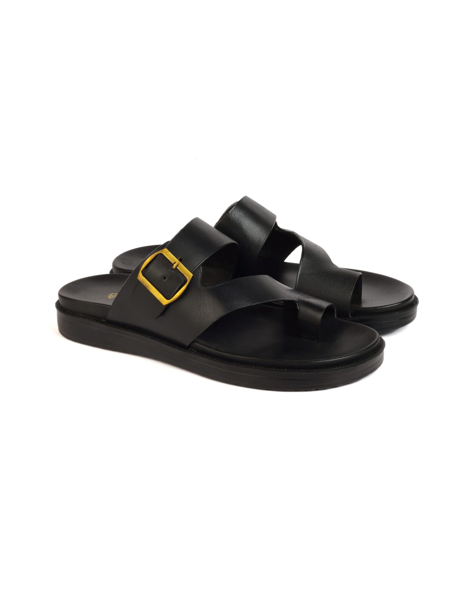 BRATVA Men's Black Genuine Leather Slide Sandals, 733