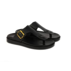 BRATVA Men's Black Genuine Leather Slide Sandals, 732