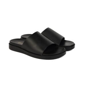 BRATVA Men's Black Genuine Leather Slide Sandals, 731